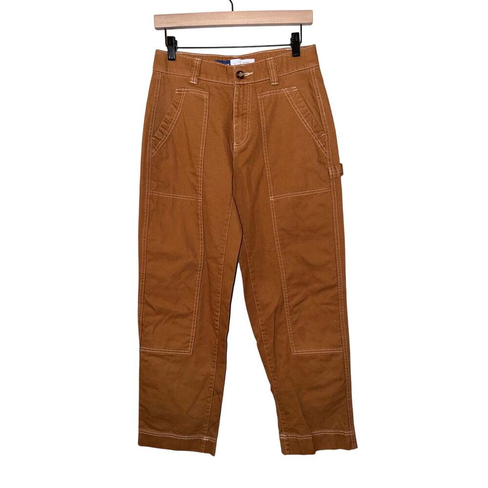 Old navy brown tan cargo carpenter mid rise straight pants 2 jeans 100% cotton